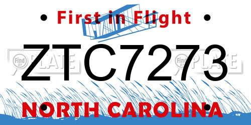 ZTC7273 North Carolina License Plate