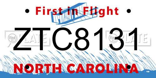 ZTC8131 North Carolina License Plate