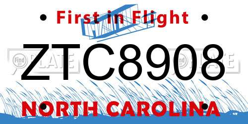 ZTC8908 North Carolina License Plate