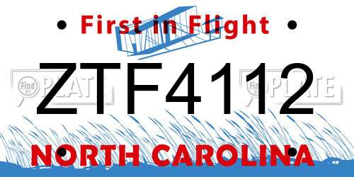 ZTF4112 North Carolina License Plate