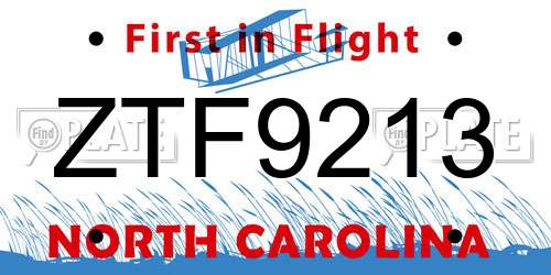 ZTF9213 North Carolina License Plate