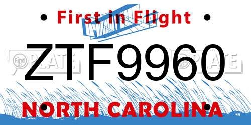 ZTF9960 North Carolina License Plate