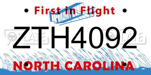 ZTH4092 North Carolina License Plate