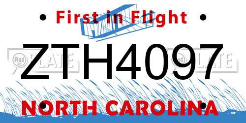 ZTH4097 North Carolina License Plate