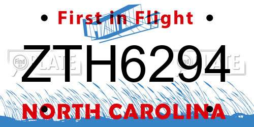 ZTH6294 North Carolina License Plate