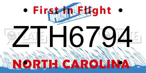 ZTH6794 North Carolina License Plate