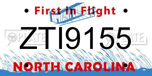 ZTI9155 North Carolina License Plate