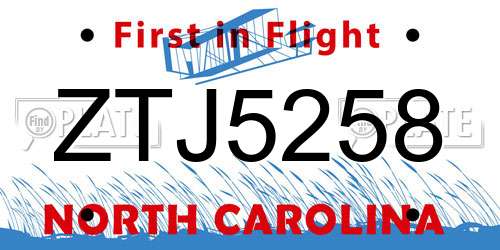 ZTJ5258 North Carolina License Plate