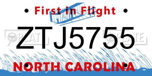 ZTJ5755 North Carolina License Plate