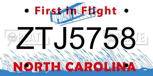 ZTJ5758 North Carolina License Plate