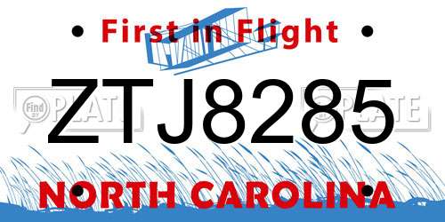 ZTJ8285 North Carolina License Plate