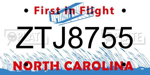 ZTJ8755 North Carolina License Plate