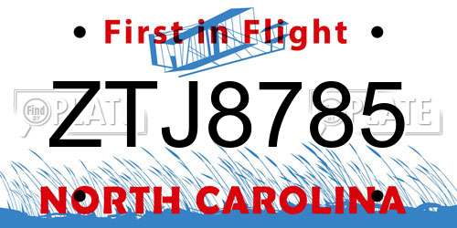 ZTJ8785 North Carolina License Plate
