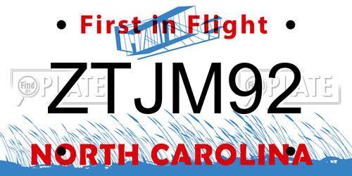 ZTJM92 North Carolina License Plate