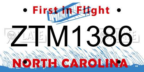 ZTM1386 North Carolina License Plate