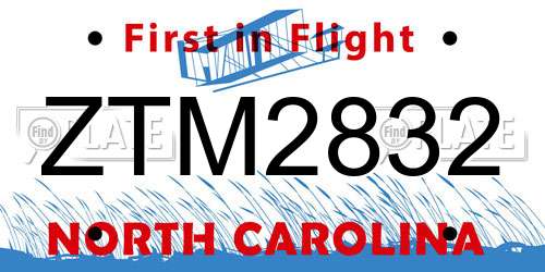 ZTM2832 North Carolina License Plate