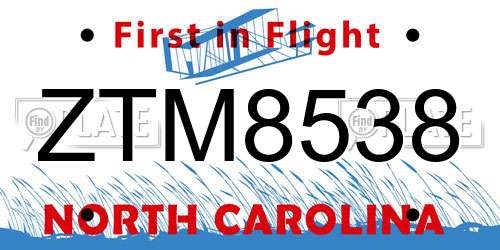 ZTM8538 North Carolina License Plate