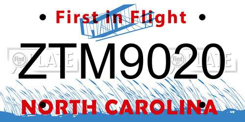 ZTM9020 North Carolina License Plate