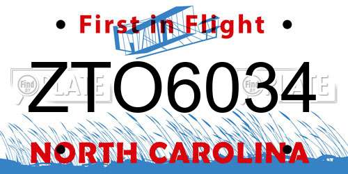 ZTO6034 North Carolina License Plate