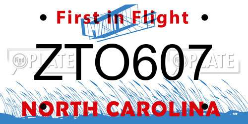 ZTO607 North Carolina License Plate