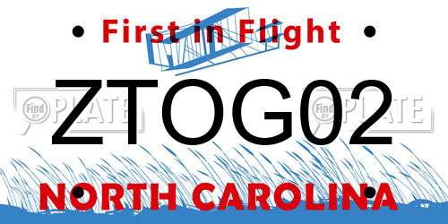 ZTOG02 North Carolina License Plate