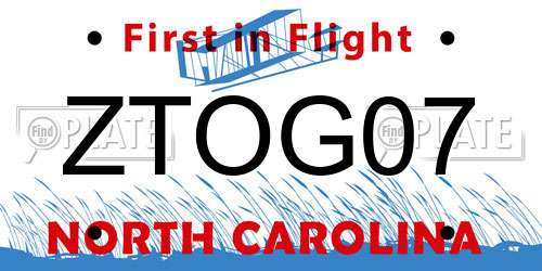 ZTOG07 North Carolina License Plate