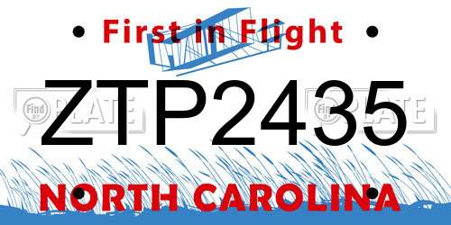 ZTP2435 North Carolina License Plate