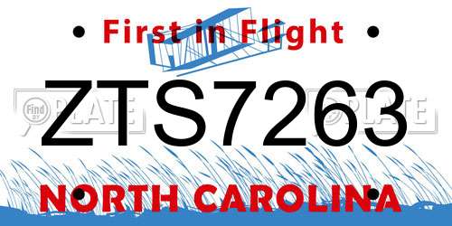 ZTS7263 North Carolina License Plate