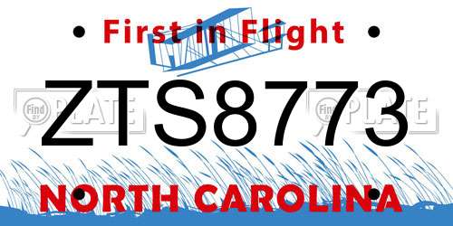 ZTS8773 North Carolina License Plate