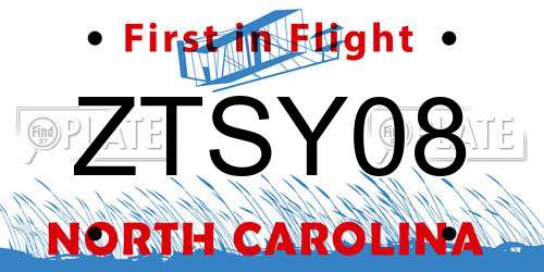 ZTSY08 North Carolina License Plate