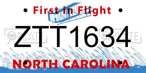 ZTT1634 North Carolina License Plate