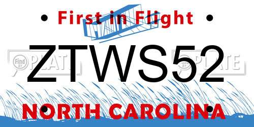 ZTWS52 North Carolina License Plate