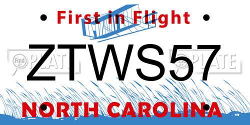 ZTWS57 North Carolina License Plate