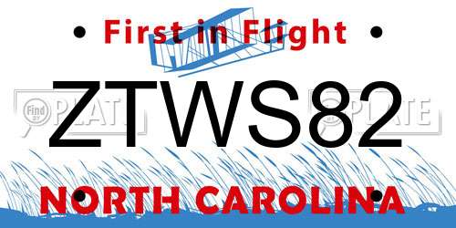 ZTWS82 North Carolina License Plate