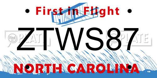 ZTWS87 North Carolina License Plate