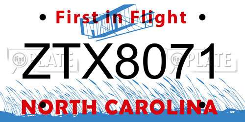 ZTX8071 North Carolina License Plate