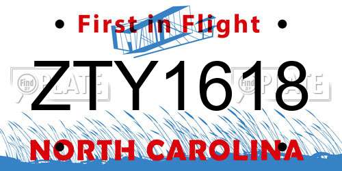 ZTY1618 North Carolina License Plate