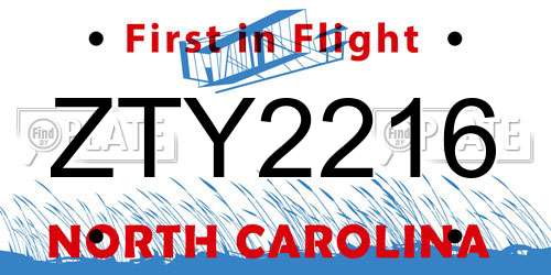 ZTY2216 North Carolina License Plate