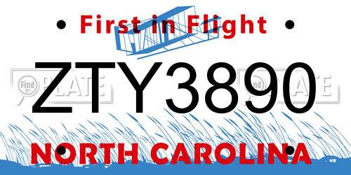 ZTY3890 North Carolina License Plate