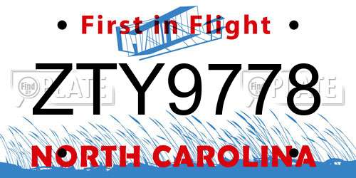 ZTY9778 North Carolina License Plate