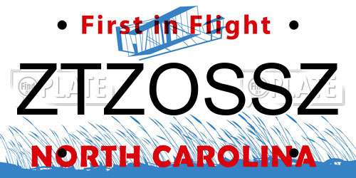 ZTZOSSZ North Carolina License Plate