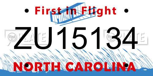 ZU15134 North Carolina License Plate
