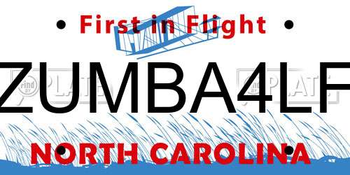 ZUMBA4LF North Carolina License Plate
