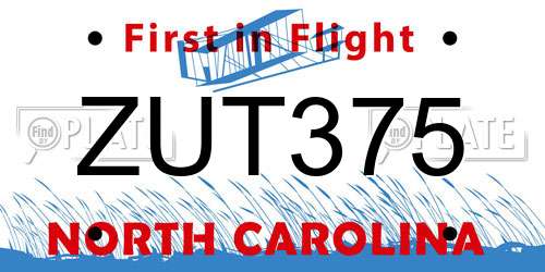 ZUT375 North Carolina License Plate