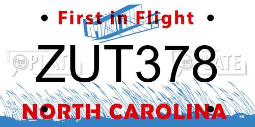 ZUT378 North Carolina License Plate