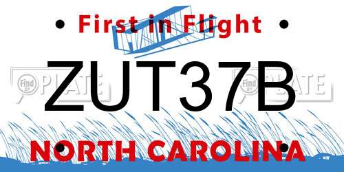 ZUT37B North Carolina License Plate