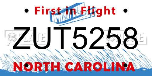 ZUT5258 North Carolina License Plate