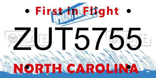 ZUT5755 North Carolina License Plate