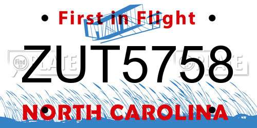 ZUT5758 North Carolina License Plate