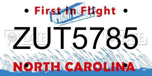ZUT5785 North Carolina License Plate
